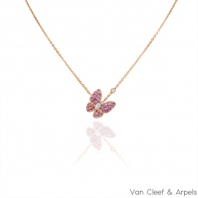 Van Cleef & Arpels Rose Gold Pink Sapphire & Diamond Two Butterfly Pendant VCARO3M200